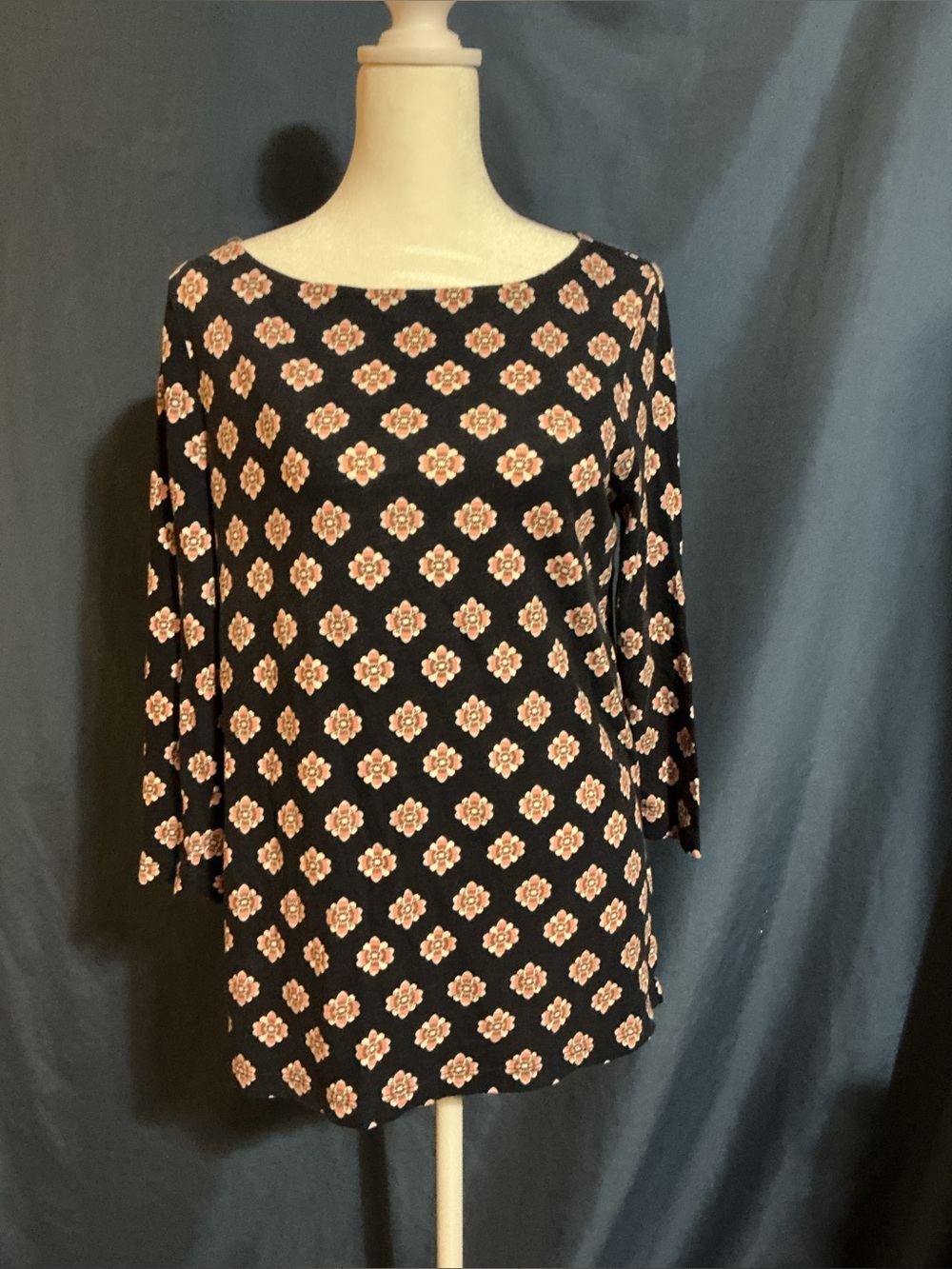 LOFT Navy and Peach colored Floral Long Sleeve Top